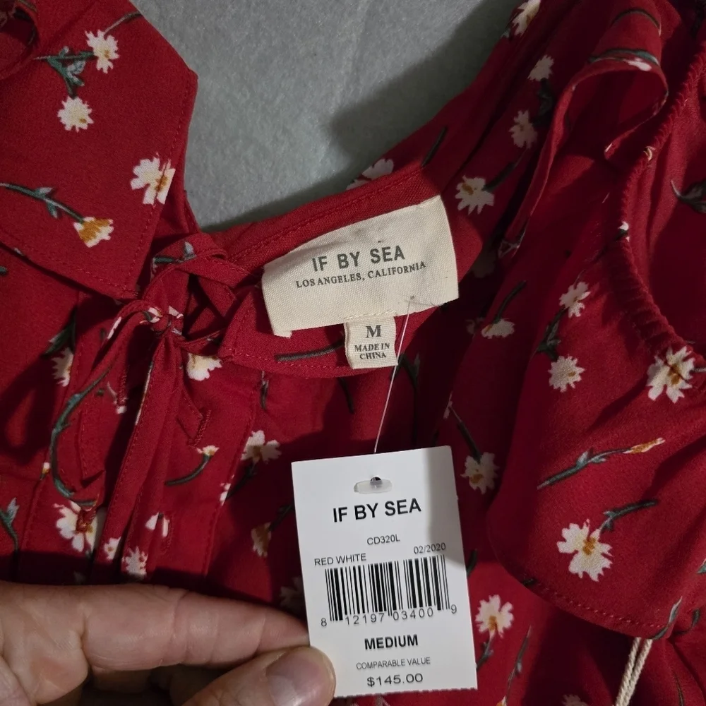 NWT If By Sea Anthropologie Red Floral Off The Shoulder Maxi Dress Size Medium - Picture 2 of 10